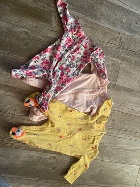 Carter's Floral Pink, Solid Pink & Yellow Baby One-Piece Bodysuits (3-Pack)